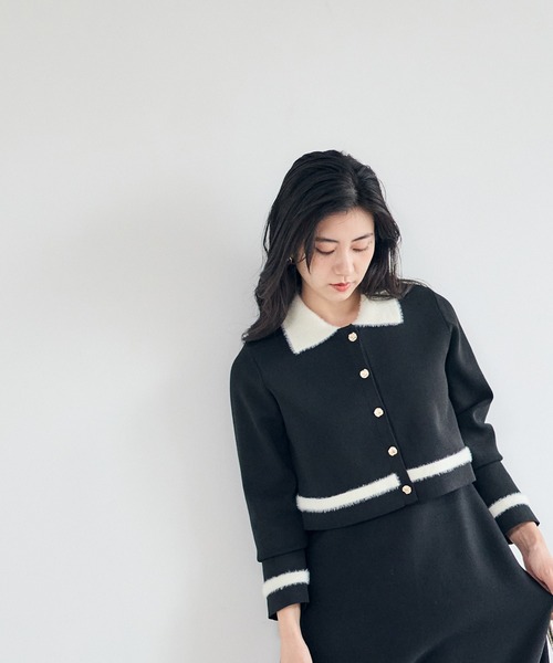 12Twelve Agenda（トゥエルブ　アジェンダ）の「シャギー衿ニットワンピース×ノーカラーカーディガンセット（ワンピース・レディース・ブラック/イエロー・M）」の6枚目の写真