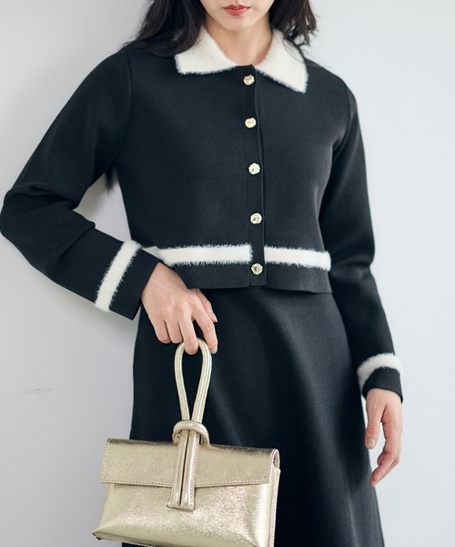 12Twelve Agenda（トゥエルブ　アジェンダ）の「シャギー衿ニットワンピース×ノーカラーカーディガンセット（ワンピース・レディース・ブラック/イエロー・M）」の7枚目の写真