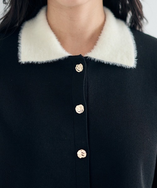 12Twelve Agenda（トゥエルブ　アジェンダ）の「シャギー衿ニットワンピース×ノーカラーカーディガンセット（ワンピース・レディース・ブラック/イエロー・M）」の8枚目の写真