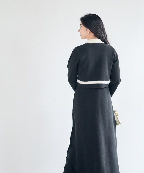 12Twelve Agenda（トゥエルブ　アジェンダ）の「シャギー衿ニットワンピース×ノーカラーカーディガンセット（ワンピース・レディース・ブラック/イエロー・M）」の9枚目の写真