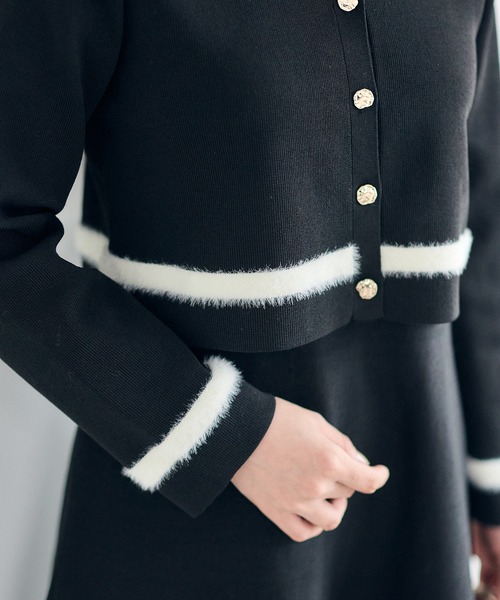 12Twelve Agenda（トゥエルブ　アジェンダ）の「シャギー衿ニットワンピース×ノーカラーカーディガンセット（ワンピース・レディース・ブラック/イエロー・M）」の10枚目の写真