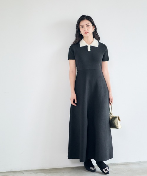 セール】シャギー衿ニットワンピース×ノーカラーカーディガンセット