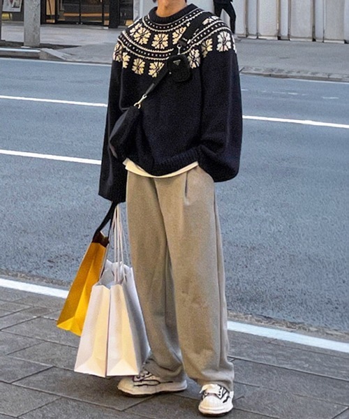 NOWLE（ノウル）の「【NOWLE】ウィンター レトロ ノルディック柄 プルオーバー ニット（ニット/セーター・メンズ・ネイビー/オフホワイト・MEDIUM/LARGE/X-LARGE）」の7枚目の写真