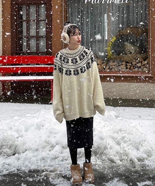セール】【NOWLE】ウィンター レトロ ノルディック柄 プルオーバー