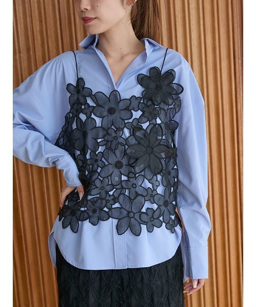 emmi（エミ）の「フラワーオーガンジービスチェ（その他トップス・レディース・ホワイト/ライム/ブラック・F）」の3枚目の写真