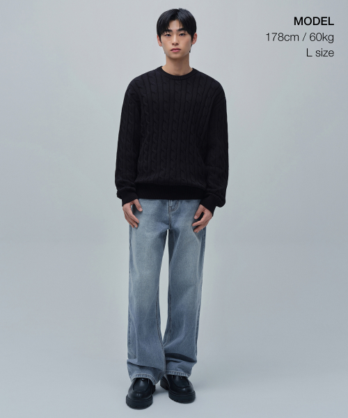 MUSINSA STANDARD（ムシンサスタンダード）の「コットンケーブルクルーネックニット[ブラック]（ニット/セーター・メンズ・その他・SMALL/MEDIUM/LARGE/X-LARGE/XX-LARGE）」の2枚目の写真