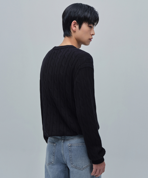 MUSINSA STANDARD（ムシンサスタンダード）の「コットンケーブルクルーネックニット[ブラック]（ニット/セーター・メンズ・その他・SMALL/MEDIUM/LARGE/X-LARGE/XX-LARGE）」の3枚目の写真