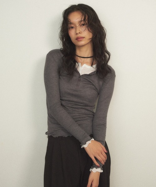 Shelly island(シェリーアイランド)の「ヘンリーシアーロングスリーブTEE(Tシャツ/カットソー・レディース・ブラック/グレー/ホワイト/ピンク・FREE)」の21枚目の写真