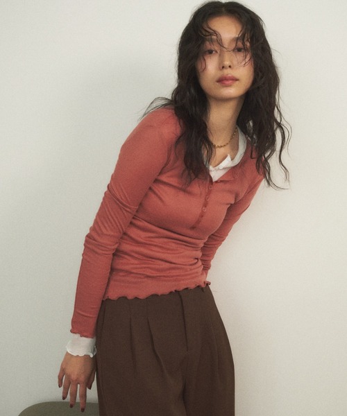Shelly island(シェリーアイランド)の「ヘンリーシアーロングスリーブTEE(Tシャツ/カットソー・レディース・ブラック/グレー/ホワイト/ピンク・FREE)」の5枚目の写真