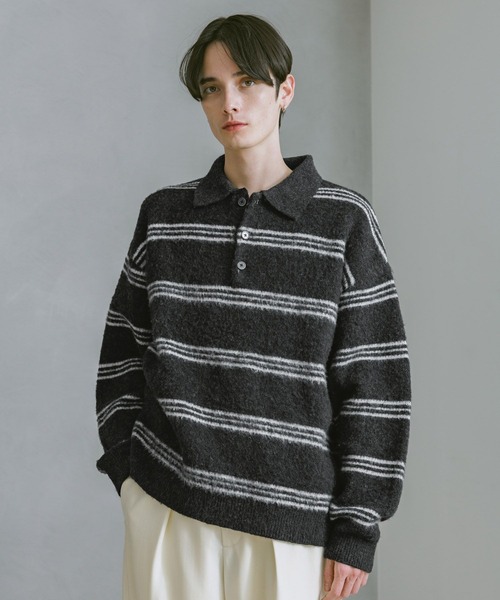 RAGEBLUE（レイジブルー）の「WOOLYガラニットポロ（ポロシャツ・メンズ・ブラック系その他5/グレー系その他/ブラック系その他/ライトブルー・LARGE/MEDIUM/SMALL）」の3枚目の写真