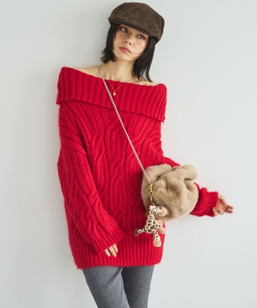 MIRROR STOKE（ミラーストーク）の「【ZOZO限定】2WAY CABLE OFF‐SHOULDER KNIT/ツーウェイケーブルオフショルダーニット（ニット/セーター・レディース・グレー/レッド/アイボリー・MEDIUM）」の15枚目の写真