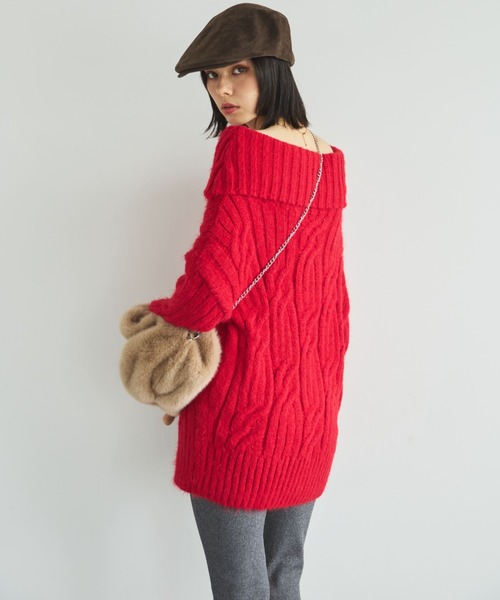 MIRROR STOKE（ミラーストーク）の「【ZOZO限定】2WAY CABLE OFF‐SHOULDER KNIT/ツーウェイケーブルオフショルダーニット（ニット/セーター・レディース・グレー/レッド/アイボリー・MEDIUM）」の13枚目の写真