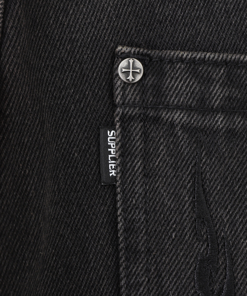SUPPLIER（サプライヤー）の「SUPPLIER / サプライヤー Cross Leather Baggy Denim（デニムパンツ・メンズ・ブラック/ブルー・MEDIUM/LARGE）」の9枚目の写真