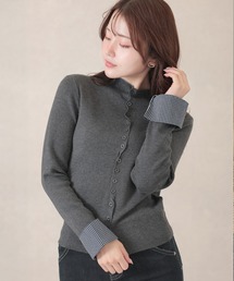 2WAY クルーネック 袖付き フェイクレイヤード トップス
