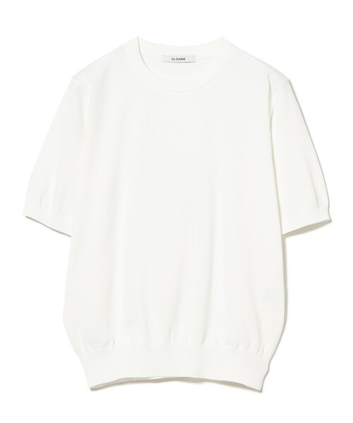 SLOANE(スローン)の「SLOANE / 18ゲージ 天竺 クルーネック ショートスリーブ ニット(ニット/セーター・レディース・ベージュ/ホワイト・2)」の1枚目の写真