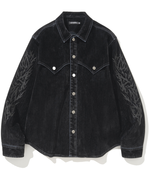 NOT4NERD(ノットフォーナード)の「N4ND Offshoot Velvet Like Denim Shirt - Black(シャツ/ブラウス・レディース・その他・MEDIUM/LARGE/X-LARGE)」の2枚目の写真