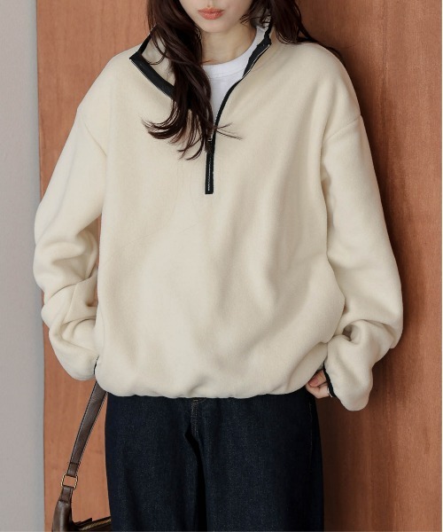 AMELY(エミリー)の「ハーフジップ フリースプルオーバー(パーカー・レディース・チャコール/ブラウン/ブラック/アイボリー・フリー)」の6枚目の写真