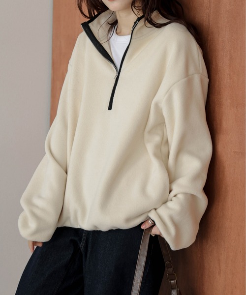 AMELY(エミリー)の「ハーフジップ フリースプルオーバー(パーカー・レディース・チャコール/ブラウン/ブラック/アイボリー・フリー)」の5枚目の写真