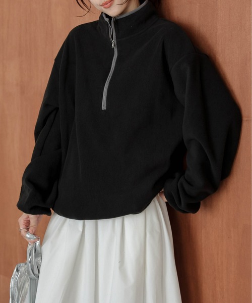 AMELY(エミリー)の「ハーフジップ フリースプルオーバー(パーカー・レディース・チャコール/ブラウン/ブラック/アイボリー・フリー)」の12枚目の写真