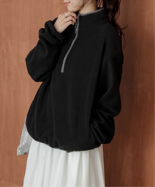 AMELY(エミリー)の「ハーフジップ フリースプルオーバー(パーカー・レディース・チャコール/ブラウン/ブラック/アイボリー・フリー)」の13枚目の写真