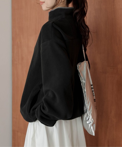AMELY(エミリー)の「ハーフジップ フリースプルオーバー(パーカー・レディース・チャコール/ブラウン/ブラック/アイボリー・フリー)」の14枚目の写真