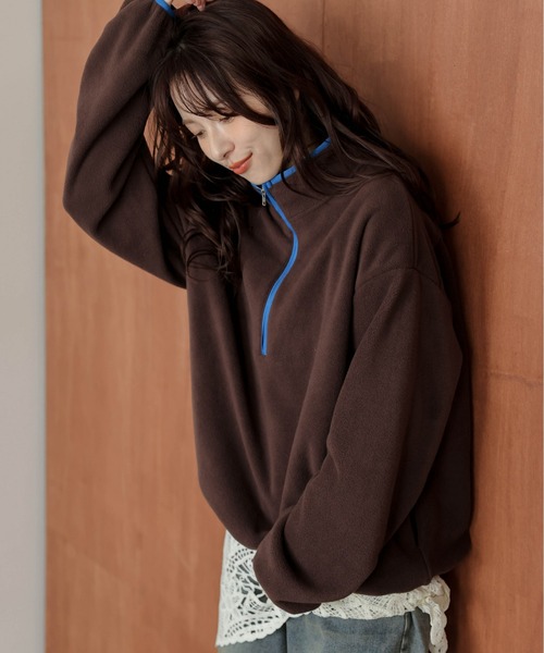 AMELY(エミリー)の「ハーフジップ フリースプルオーバー(パーカー・レディース・チャコール/ブラウン/ブラック/アイボリー・フリー)」の19枚目の写真