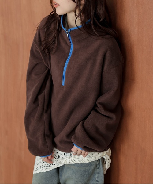AMELY(エミリー)の「ハーフジップ フリースプルオーバー(パーカー・レディース・チャコール/ブラウン/ブラック/アイボリー・フリー)」の21枚目の写真