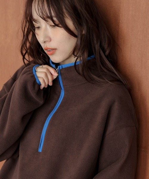 AMELY(エミリー)の「ハーフジップ フリースプルオーバー(パーカー・レディース・チャコール/ブラウン/ブラック/アイボリー・フリー)」の17枚目の写真