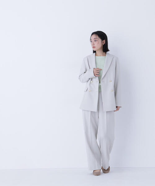 ホワイト テーラードジャケット ◇ダブルブレスト SETUP ボクシージャケット（テーラードジャケット