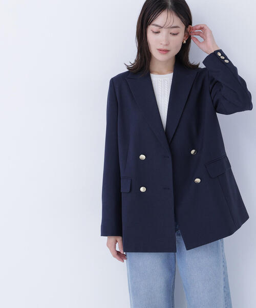 NATURAL BEAUTY BASIC(ナチュラルビューティーベーシック)の「◇ダブルブレスト SETUP ボクシージャケット(テーラードジャケット・レディース・ベージュ系その他/ネイビー/ピンク系その他/オフホワイト・MEDIUM/SMALL)」の1枚目の写真