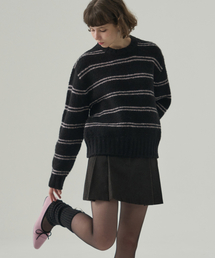 シメトリックブラシウールンプリーツミニスカート[COAL BLACK]