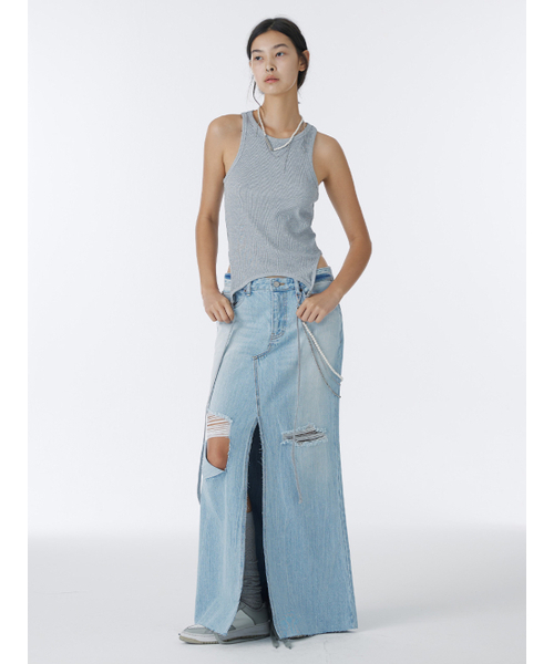 WHOLE PAPER(ホールペーパー)の「デミジロングデニムスカート(ブルー)(スカート・レディース・スカイブルー・SMALL/MEDIUM)」の3枚目の写真