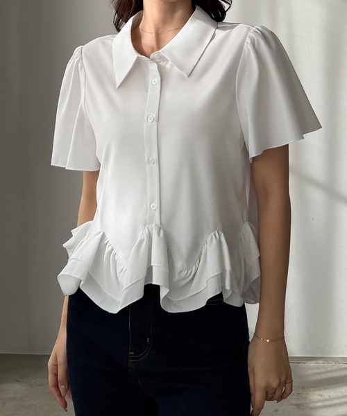 Louere(ルエレ)の「裾フリルブラウス(シャツ/ブラウス・レディース・ブルー/ブラック/ホワイト・SMALL/MEDIUM/LARGE/X-LARGE)」の5枚目の写真