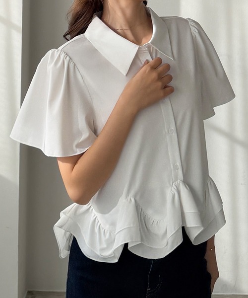 Louere(ルエレ)の「裾フリルブラウス(シャツ/ブラウス・レディース・ブルー/ブラック/ホワイト・SMALL/MEDIUM/LARGE/X-LARGE)」の9枚目の写真