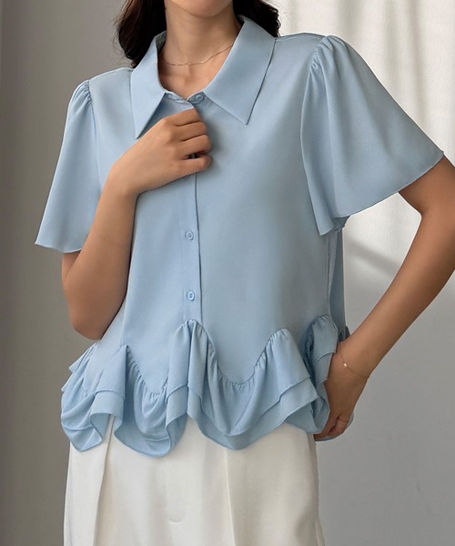 Louere(ルエレ)の「裾フリルブラウス(シャツ/ブラウス・レディース・ブルー/ブラック/ホワイト・SMALL/MEDIUM/LARGE/X-LARGE)」の12枚目の写真
