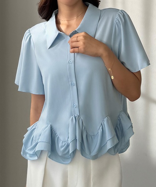 Louere(ルエレ)の「裾フリルブラウス(シャツ/ブラウス・レディース・ブルー/ブラック/ホワイト・SMALL/MEDIUM/LARGE/X-LARGE)」の14枚目の写真