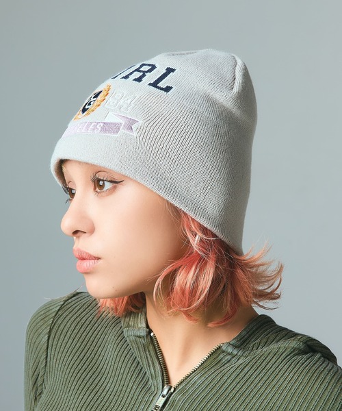 X-girl(エックスガール)の「COLLEGE LOGO JACQUARD BEANIE(ニットキャップ/ビーニー・レディース・ブラック/オリーブ/グレー・ONE SIZE)」の5枚目の写真