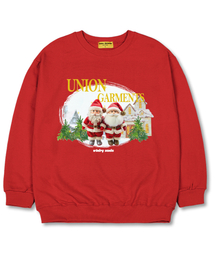 ツーサンタ オーバーサイズ スウェット クリスマスTシャツ [裏起毛]レッド
