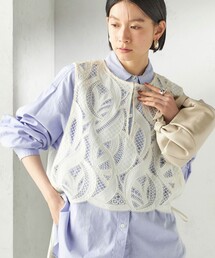 SHIPS | 〈手洗い可能〉刺繍 スカラップ レース ノースリーブ プルオーバー(ベスト)