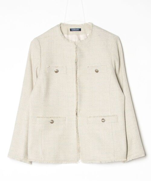 NEWYORKER（ニューヨーカー）の「ソフトミックスツィード ノーカラージャケット（テーラードジャケット・レディース・ライトグリーン/ネイビー・9号/11号）」の2枚目の写真