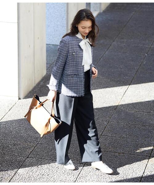NEWYORKER(ニューヨーカー)の「ソフトミックスツィード ノーカラージャケット(テーラードジャケット・レディース・ライトグリーン/ネイビー・9号/11号)」の18枚目の写真