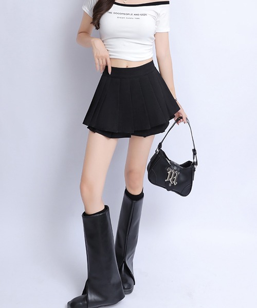 &soiree(アンドソワレ)の「ダブルプリーツミニスカート(スカート・レディース・グレー/ブラック/ブラウン・X-LARGE/LARGE/MEDIUM/SMALL)」の2枚目の写真