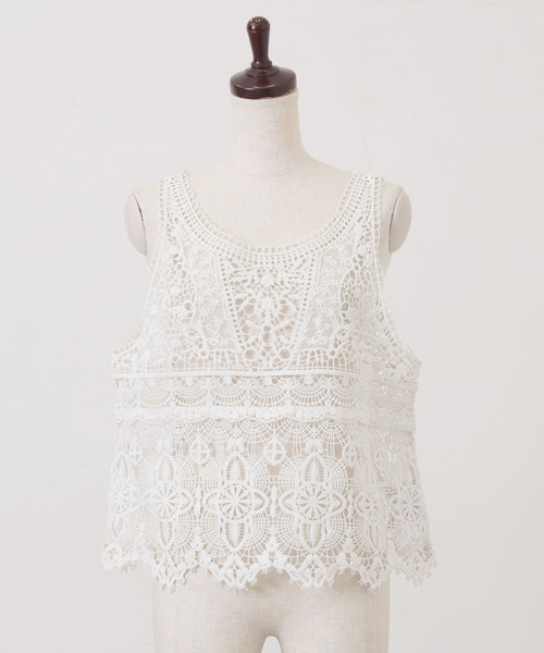 JOURNAL STANDARD LUXE(ジャーナルスタンダード ラックス)の「《追加》レースMIXノースリーブブラウス(010/040)(シャツ/ブラウス・レディース・ホワイト/ネイビー・FREE)」の7枚目の写真