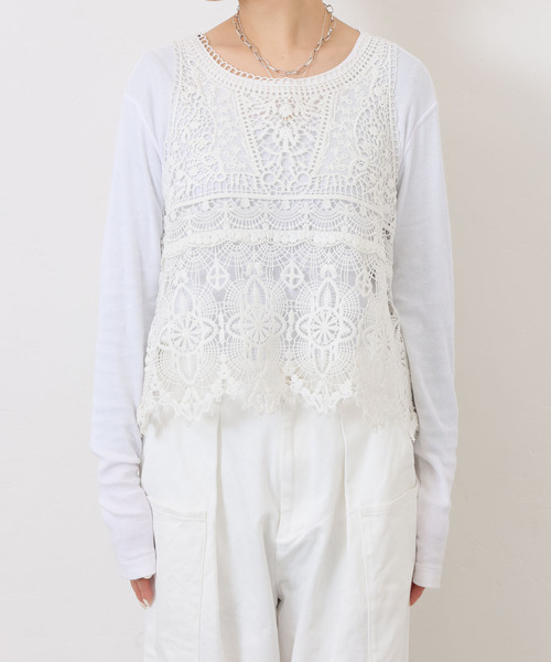 JOURNAL STANDARD LUXE(ジャーナルスタンダード ラックス)の「《追加》レースMIXノースリーブブラウス(010/040)(シャツ/ブラウス・レディース・ホワイト/ネイビー・FREE)」の6枚目の写真