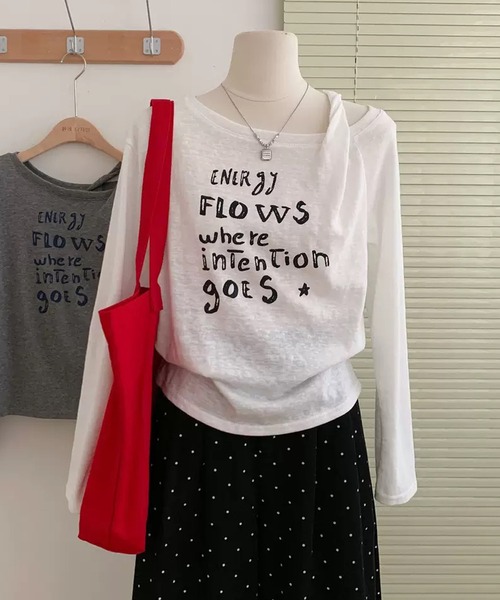 NANEA（ナネア）の「フロントロゴプリントワンショルダーカットソー（Tシャツ/カットソー・レディース・グレー/ホワイト/ネイビー・SMALL/MEDIUM/LARGE）」の15枚目の写真