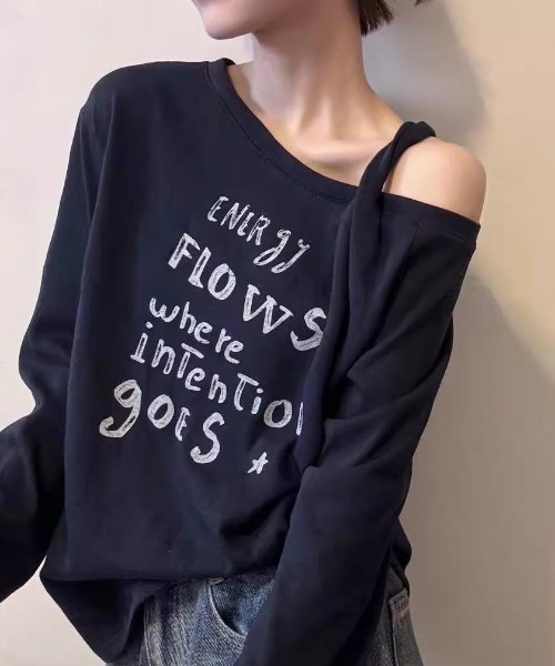 NANEA（ナネア）の「フロントロゴプリントワンショルダーカットソー（Tシャツ/カットソー・レディース・グレー/ホワイト/ネイビー・SMALL/MEDIUM/LARGE）」の4枚目の写真