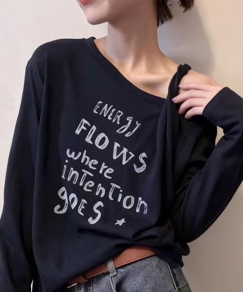 NANEA（ナネア）の「フロントロゴプリントワンショルダーカットソー（Tシャツ/カットソー・レディース・グレー/ホワイト/ネイビー・SMALL/MEDIUM/LARGE）」の6枚目の写真