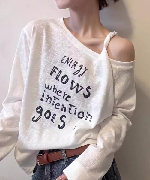 NANEA（ナネア）の「フロントロゴプリントワンショルダーカットソー（Tシャツ/カットソー・レディース・グレー/ホワイト/ネイビー・SMALL/MEDIUM/LARGE）」の13枚目の写真