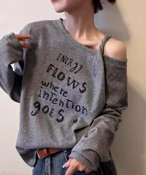 NANEA（ナネア）の「フロントロゴプリントワンショルダーカットソー（Tシャツ/カットソー・レディース・グレー/ホワイト/ネイビー・SMALL/MEDIUM/LARGE）」の8枚目の写真