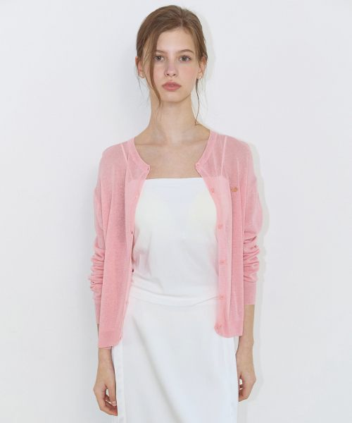 NONLOCAL(ノンローカル)の「See-through Round Neck Cardigan - Pink(カーディガン/ボレロ・レディース・その他・FREE)」の1枚目の写真